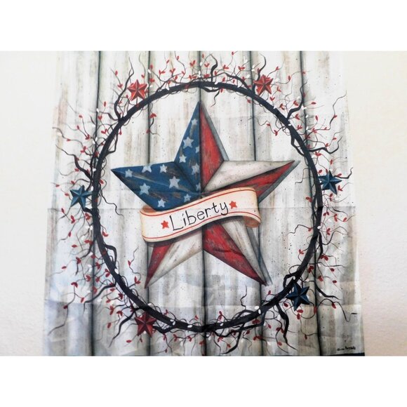 Patriotic Liberty Star Curtain By Lisa Kennedy 40" X 28" Red White Blue - Picture 2 of 3